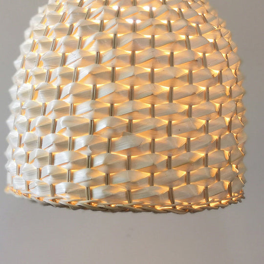 Bamboo Pendant Lighting - Modernist Basket Design 1 Bulb Hanging Light In Beige