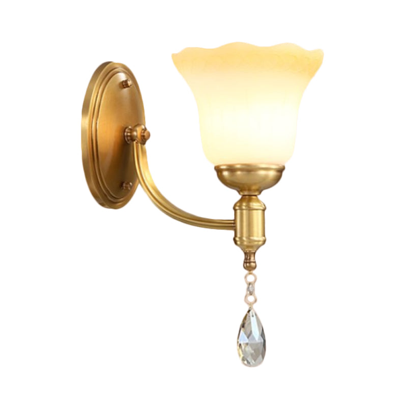 Vintage Brass Finish Wall Sconce With Frosted Glass Shade - Bedroom Mount Lamp