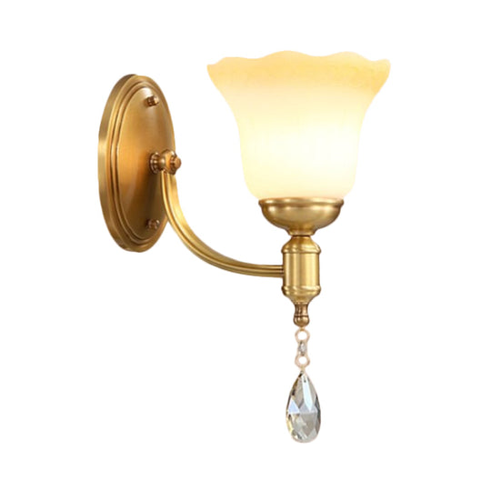 Vintage Brass Finish Wall Sconce With Frosted Glass Shade - Bedroom Mount Lamp