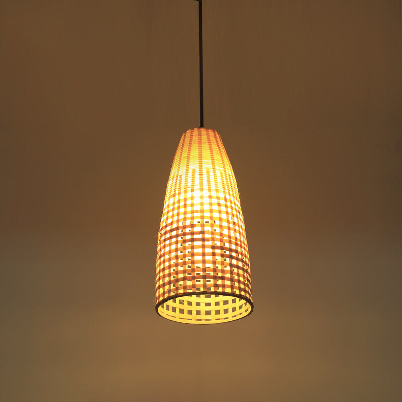 Tapered Bamboo Suspension Pendant Light: Modern Wood Ceiling Hanging 1 Bulb