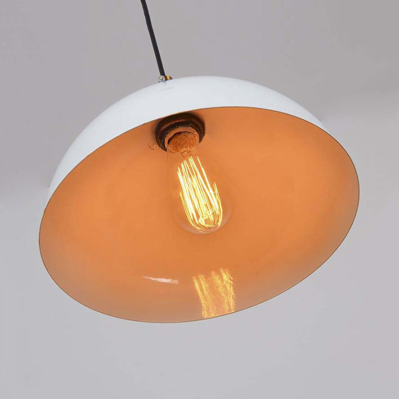 Antique Style Metallic Domed Pendant Light For Restaurant - Black/White 12’/16’ Dia