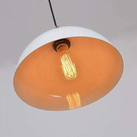 Antique Style Metallic Domed Pendant Light For Restaurant - Black/White 12’/16’ Dia