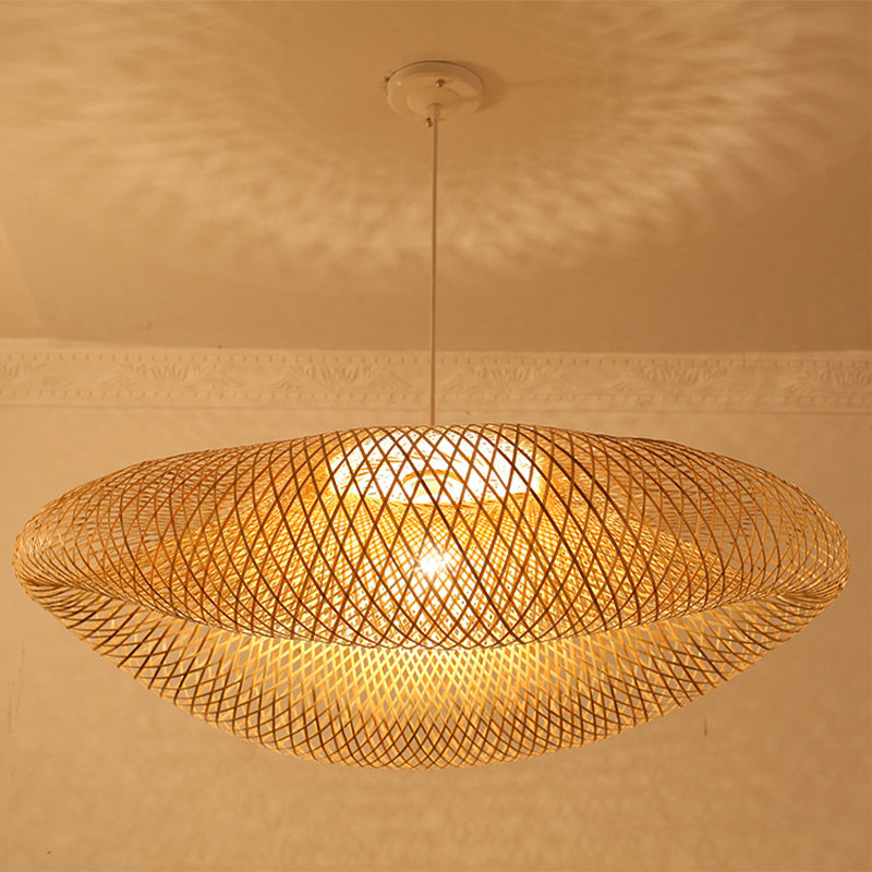 Bamboo Handmade Wood Ceiling Light With Suspension For Traditional Touch - 1 Bulb