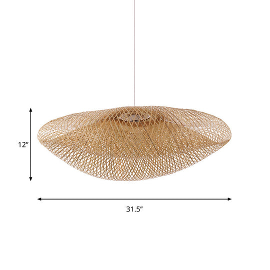 Handcrafted Bamboo Wood Pendant Light Rustic Suspension Ceiling Lamp With 1 Bulb