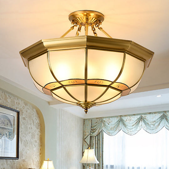 Vintage Brass Ceiling Light - 6 Lights Semi Flush Mount For Living Room