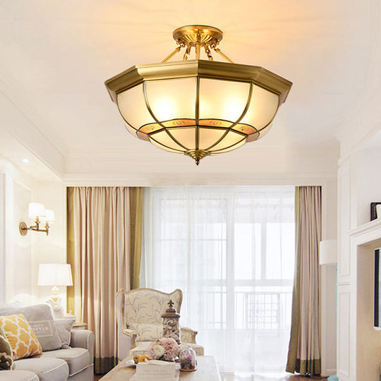 Vintage Brass Ceiling Light - 6 Lights Semi Flush Mount For Living Room
