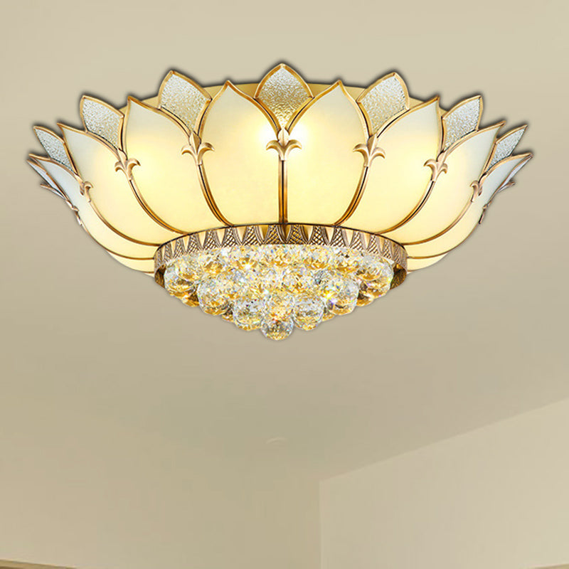 Classic Opal Glass Flush Mount With Gold Scalloped Design - 6 Light Fixture For Living Room Lighting