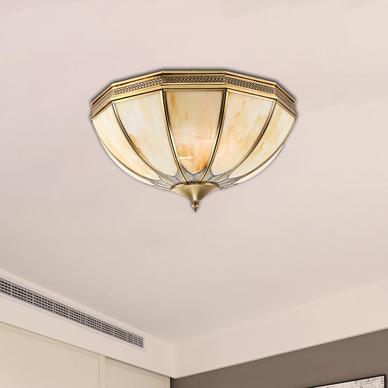 Gold Flushmount Light With 4 Lights And Frosted Glass For Bedroom Ceiling - Traditional Design