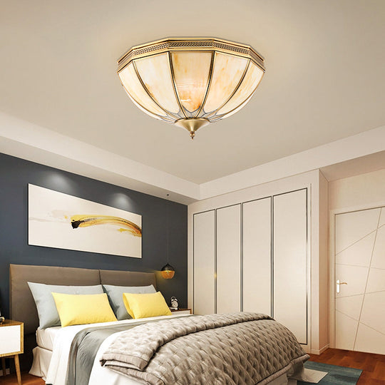 Gold Flushmount Light With 4 Lights And Frosted Glass For Bedroom Ceiling - Traditional Design