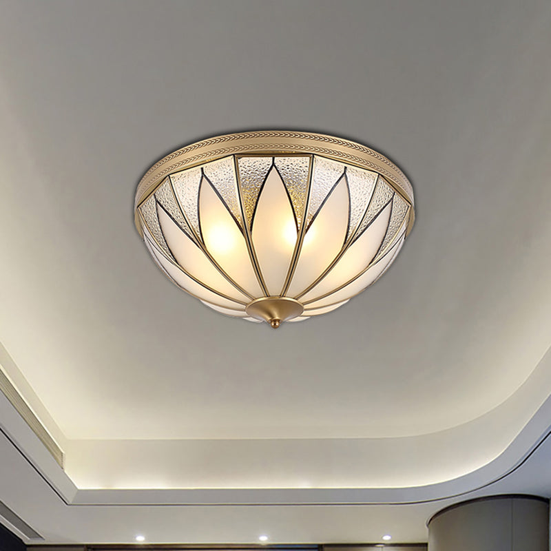 Traditional Brass Inverted Flush Mount Ceiling Light With Opal Glass 4 Lights Ideal For Living Room