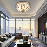 Traditional Brass Inverted Flush Mount Ceiling Light With Opal Glass 4 Lights Ideal For Living Room