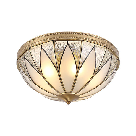 Traditional Brass Inverted Flush Mount Ceiling Light With Opal Glass 4 Lights Ideal For Living Room
