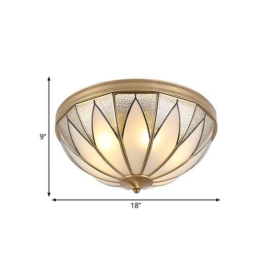 Traditional Brass Inverted Flush Mount Ceiling Light With Opal Glass 4 Lights Ideal For Living Room