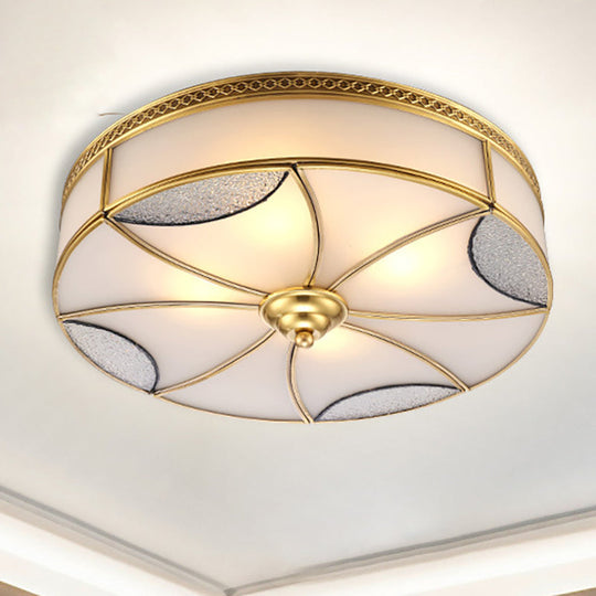 Vintage Brass Flushmount Light With Frosted Glass - 4 Lights Round Ceiling Mount For Living Room