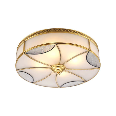 Vintage Brass Flushmount Light With Frosted Glass - 4 Lights Round Ceiling Mount For Living Room