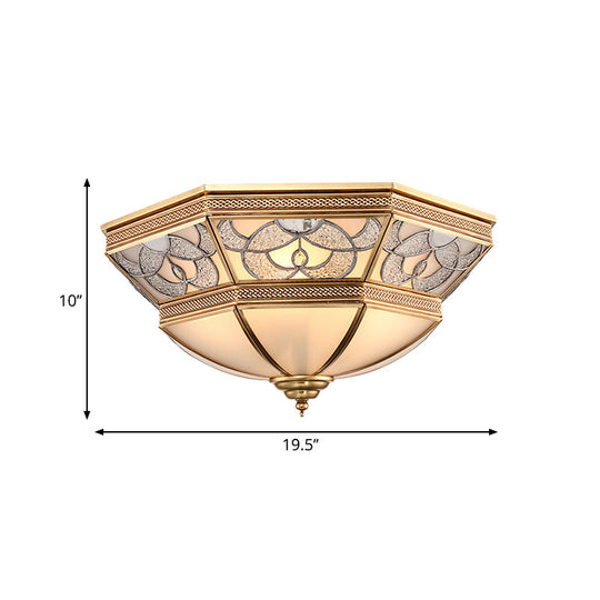 Classic Frosted Glass Flush Mount Lamp With Domed Design - Brass Finish 4 Lights
