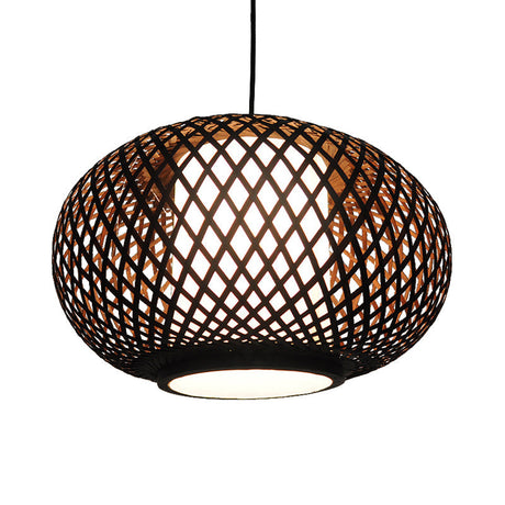 Traditional Bamboo Pendant Light With Wood/Coffee Pumpkin Design - Ideal For Restaurants