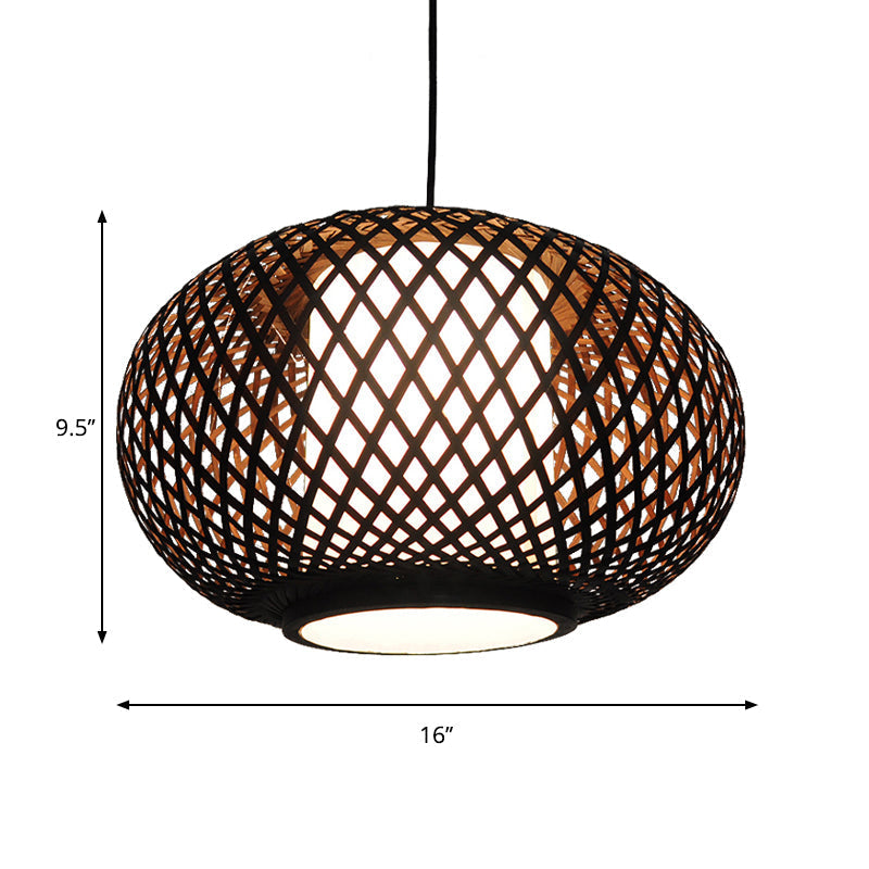 Traditional Bamboo Pendant Light With Wood/Coffee Pumpkin Design - Ideal For Restaurants