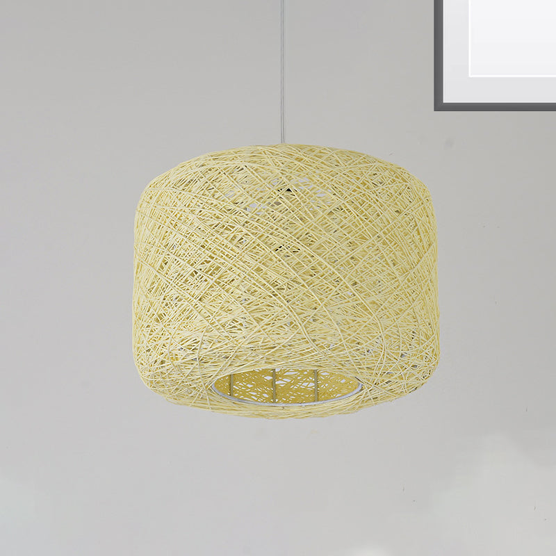 Tradition Rattan Drum Pendant Light - 1 Bulb 12’’/16’’/18’’ Wide Beige/Blue Hanging