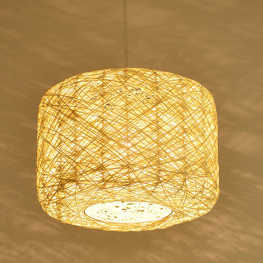 Tradition Rattan Drum Pendant Light - 1 Bulb 12’’/16’’/18’’ Wide Beige/Blue Hanging Ceiling