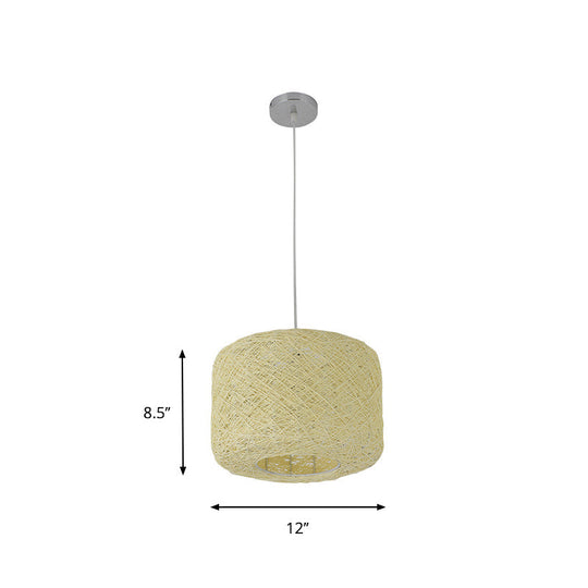 Tradition Rattan Drum Pendant Light - 1 Bulb 12’’/16’’/18’’ Wide Beige/Blue Hanging Ceiling