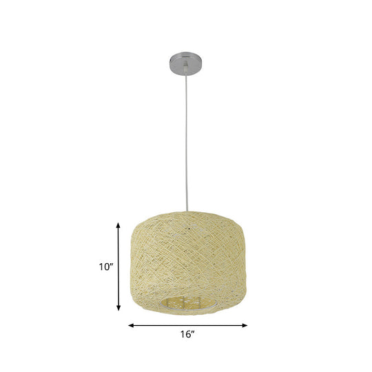 Rattan Drum Pendant Light 1 Bulb 12/16/18 Wide Beige/Blue Ceiling Hanging