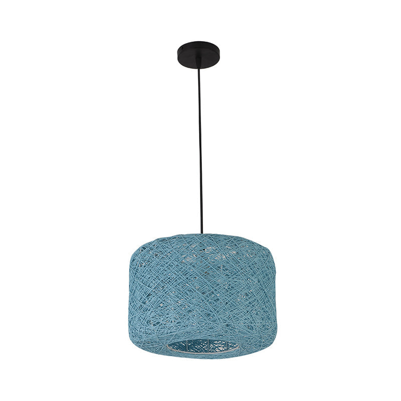 Tradition Rattan Drum Pendant Light - 1 Bulb 12’’/16’’/18’’ Wide Beige/Blue Hanging Ceiling