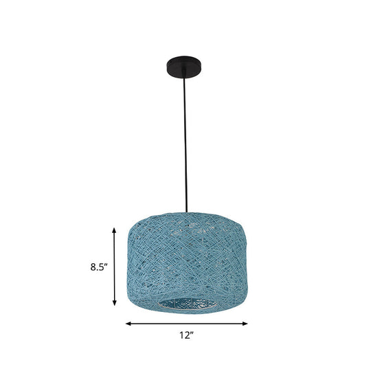 Tradition Rattan Drum Pendant Light - 1 Bulb 12’’/16’’/18’’ Wide Beige/Blue Hanging Ceiling