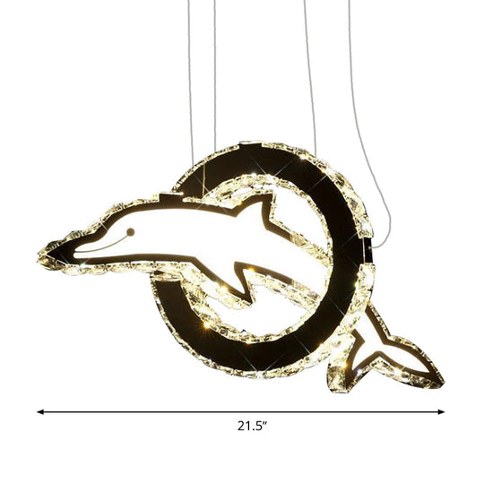 Contemporary Crystal Led Dolphin Chandelier: Chrome Hanging Light In White/Warm/Natural