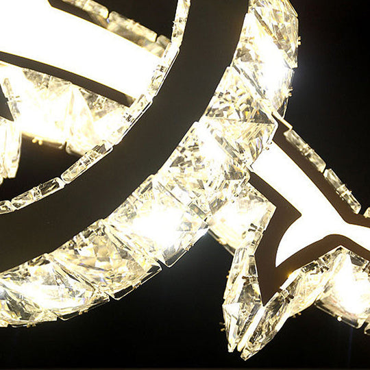 Contemporary Crystal Led Dolphin Chandelier: Chrome Hanging Light In White/Warm/Natural