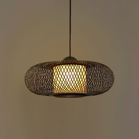 Bamboo Donut Ceiling Lamp: Modern Hanging Pendant Light For Living Room Black/Wood Black / 15