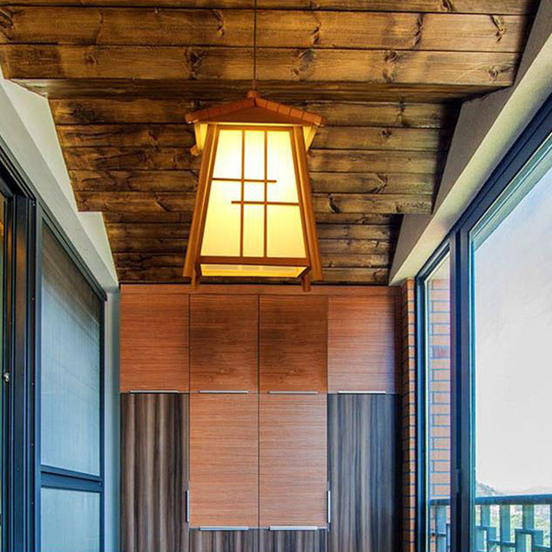 Traditional Bamboo Pendant Lighting - Wood House 1 Bulb Hanging Lamp Kit For Living Room