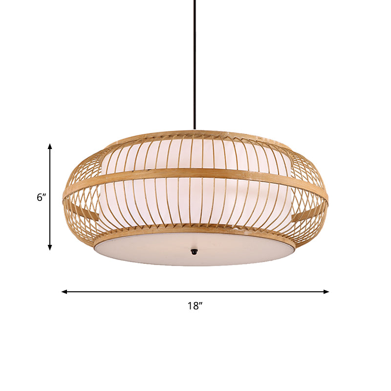 Kit de suspension contemporaine en bambou - Suspension à tambour arrondi, 1 ampoule - Suspension en bois, 18"/21,5"/23,5" de large