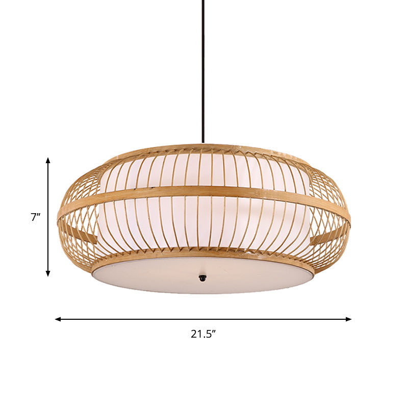 Kit de suspension contemporaine en bambou - Suspension à tambour arrondi, 1 ampoule - Suspension en bois, 18"/21,5"/23,5" de large
