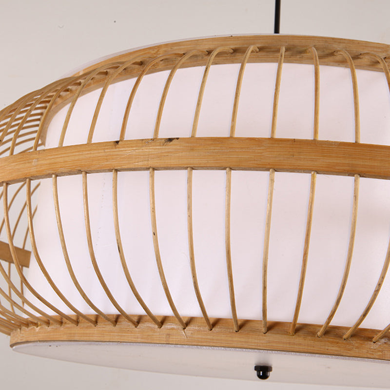 Kit de suspension contemporaine en bambou - Suspension à tambour arrondi, 1 ampoule - Suspension en bois, 18"/21,5"/23,5" de large