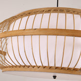 Kit de suspension contemporaine en bambou - Suspension à tambour arrondi, 1 ampoule - Suspension en bois, 18"/21,5"/23,5" de large