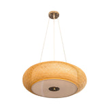 Retro Bamboo Donut Ceiling Lamp 3 Bulbs Wood Hanging Light Fixture - 12/16/19.5 Wide