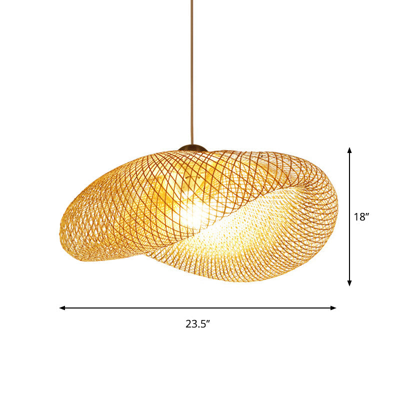 Handmade Wood Pendant Light With Bamboo Shade - Modern 1 Bulb Hanging Lamp