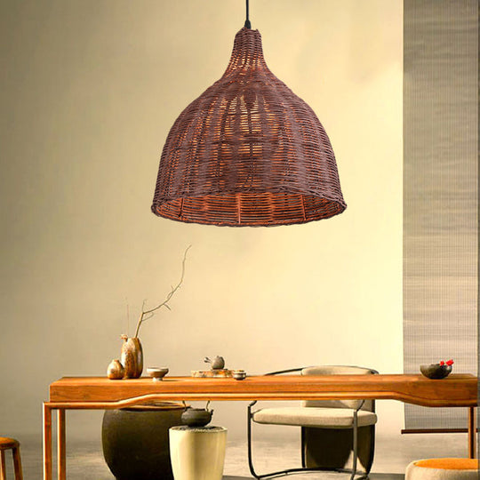 Contemporary Bamboo Basket/Trumpet Hanging Lamp Ceiling Pendant Light For Restaurant