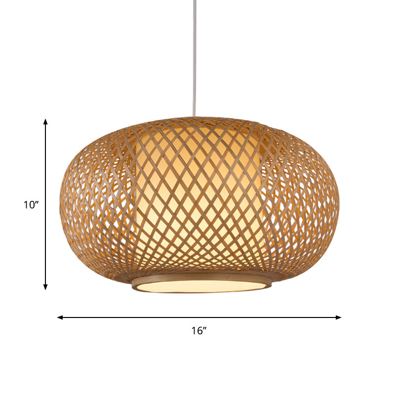 Bamboo Lantern Pendant Light - Tradition Style 1 Bulb 16’/19.5’ Wide Wood Hanging Lamp Kit