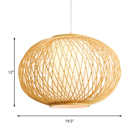 Bamboo Lantern Pendant Light - Tradition Style 1 Bulb 16’/19.5’ Wide Wood Hanging Lamp Kit