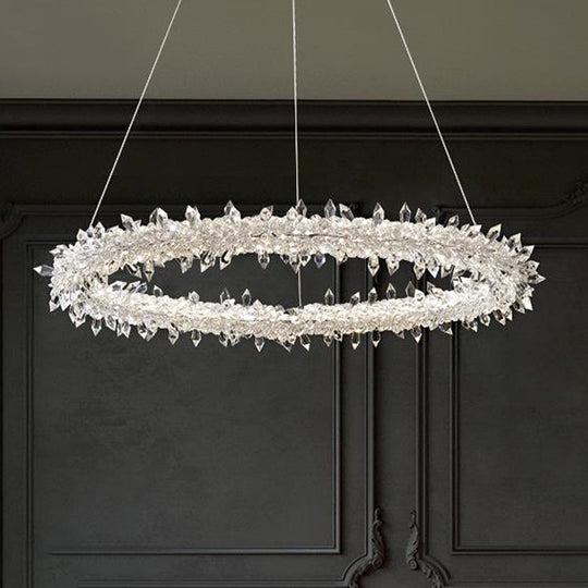 Modern Brass Led Crystal Chandelier - Stylish Ceiling Pendant Light For Living Room