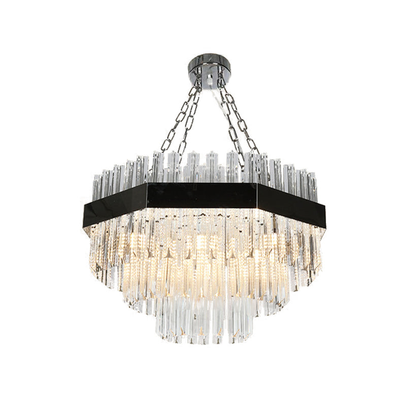 Modern Layered Chandelier Pendant Light With Crystal Bevels - 10 Bulbs In Silver