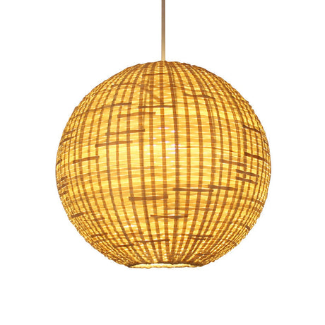 Contemporary Bamboo Sphere Suspension Pendant Light Kit - 16/19.5 Wide