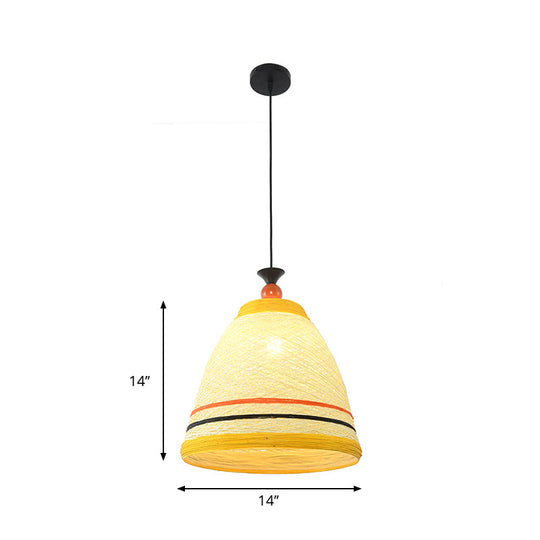 Modern Rattan Tapered Ceiling Lamp - 10’/14’/16’ Wide Yellow/Brown Pendant Light 1 Bulb