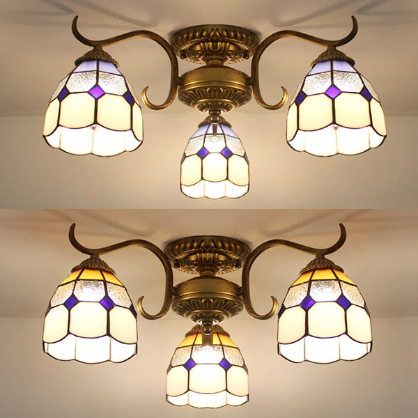 Stained Glass Vintage Ceiling Light - 3-Light Semi Flushmount In