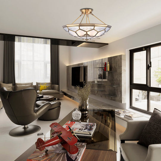 Traditional Frosted Glass Semi Flush Mount For Corridor - Gold Wide 14’/16’/18’ 3/4/6 Lights