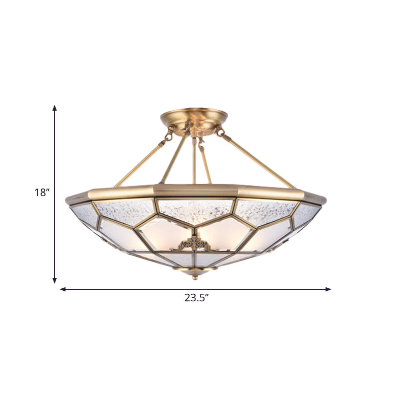 Traditional Frosted Glass Semi Flush Mount For Corridor - Gold Wide 14’/16’/18’ 3/4/6 Lights