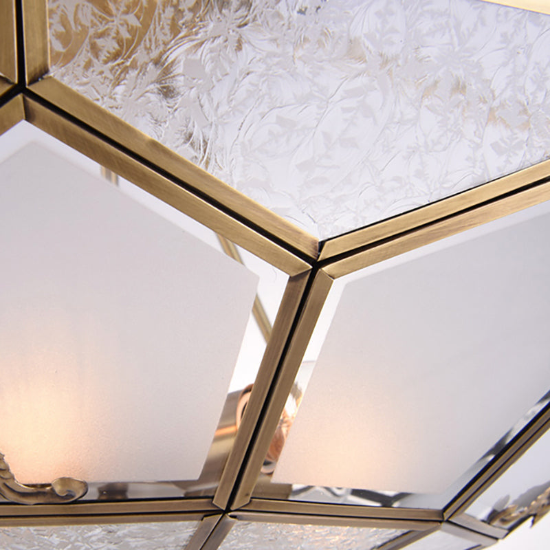 Traditional Frosted Glass Semi Flush Mount For Corridor - Gold Wide 14’/16’/18’ 3/4/6 Lights