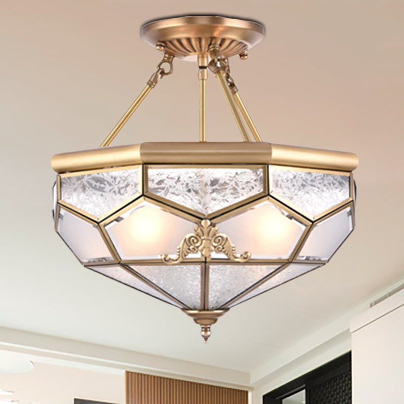 Traditional Frosted Glass Semi Flush Mount For Corridor - Gold Wide 14’/16’/18’ 3/4/6 Lights / 14’
